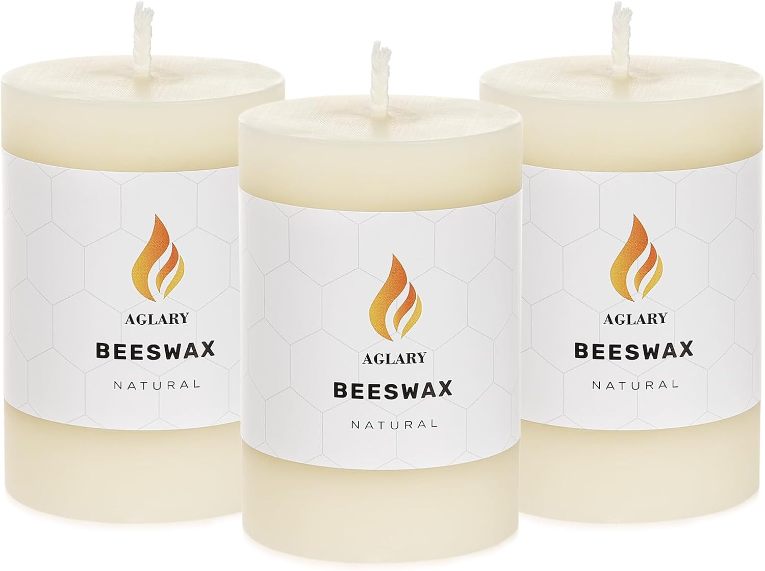 6PCS Beeswax Pillar Candles,Large Handmade Pure Beeswax Candle,Long Lasting Burn Time，Unscented Smokeless，2 * 3",20H, Raw