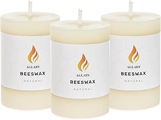 3PCS Beeswax Pillar Candles,Large Handmade Pure Beeswax Candle,Long Lasting Burn Time，Unscented Smokeless，2 * 3",20H, White