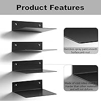 Vista 5 de ELSKER&HOME Juego de 4 estantes flotantes pequeños, color negro, estantes flotantes de metal para montar en la pared, estanterías invisibles