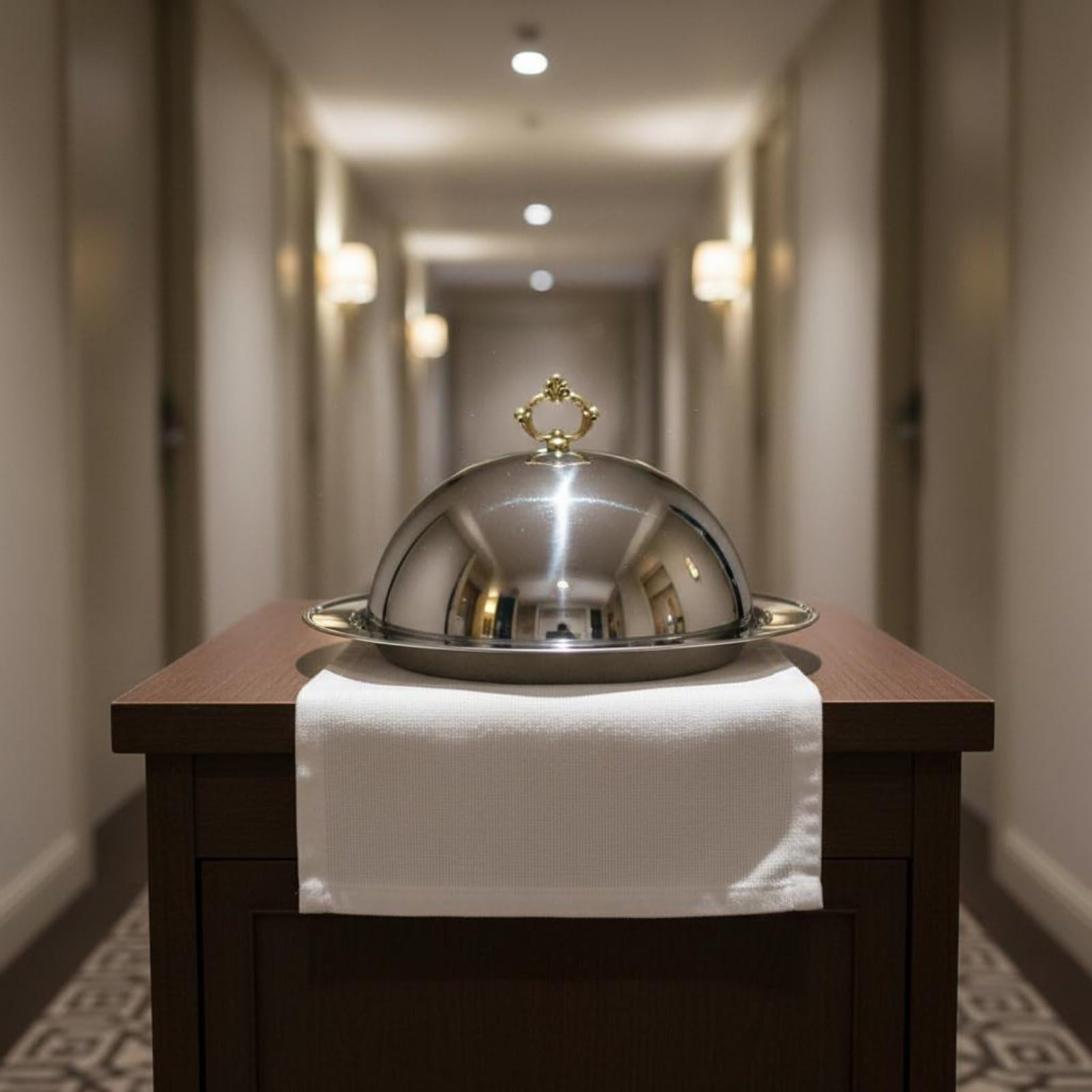 rockible Vassoio Acciaio Inox con Coperchio Domed Cupola Manico Oro Piatto da Portata Resistente Funzionale Adatto per Servizio Tavola Hotel Catering Ristorante Buffet, Oro