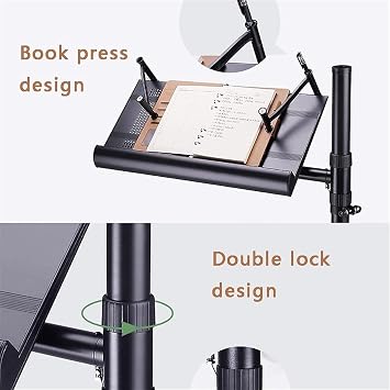 Tablet Floor Stand, Foldable Music Sheet Stand, Height Adjustable Book Holder with Removable Booklight, Tablet Holder for Bed, Podium Stand