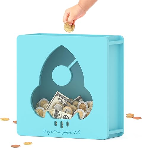 Miniatura 18 de Summidate Caja de ahorro de dinero de madera, caja de ahorro de ventana transparente -10000 desafío con calcomanías de rastreador, alcancía