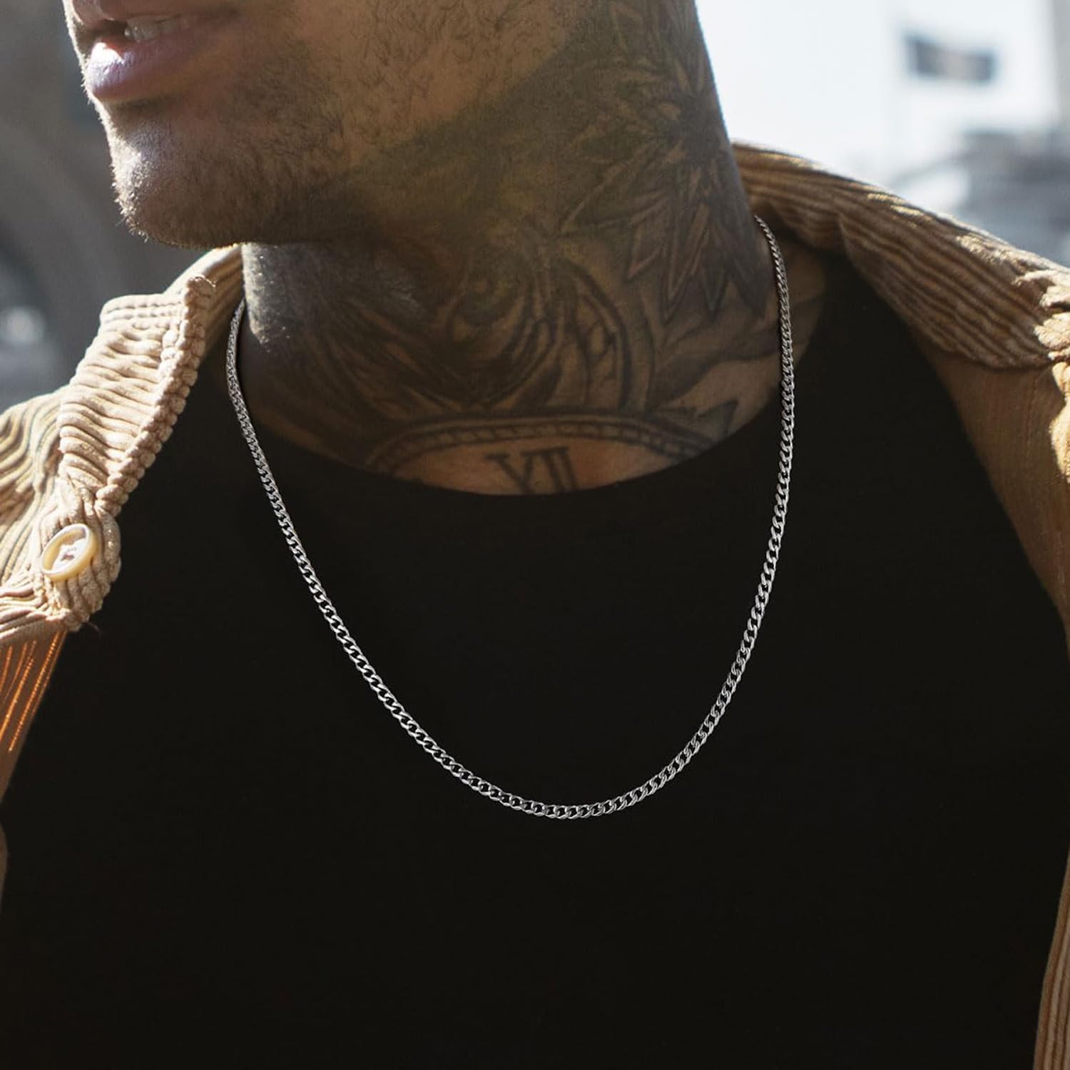 Men's Silver Stainless Steel Curb Chain Necklace Men Boys Jewellery Gift image 3