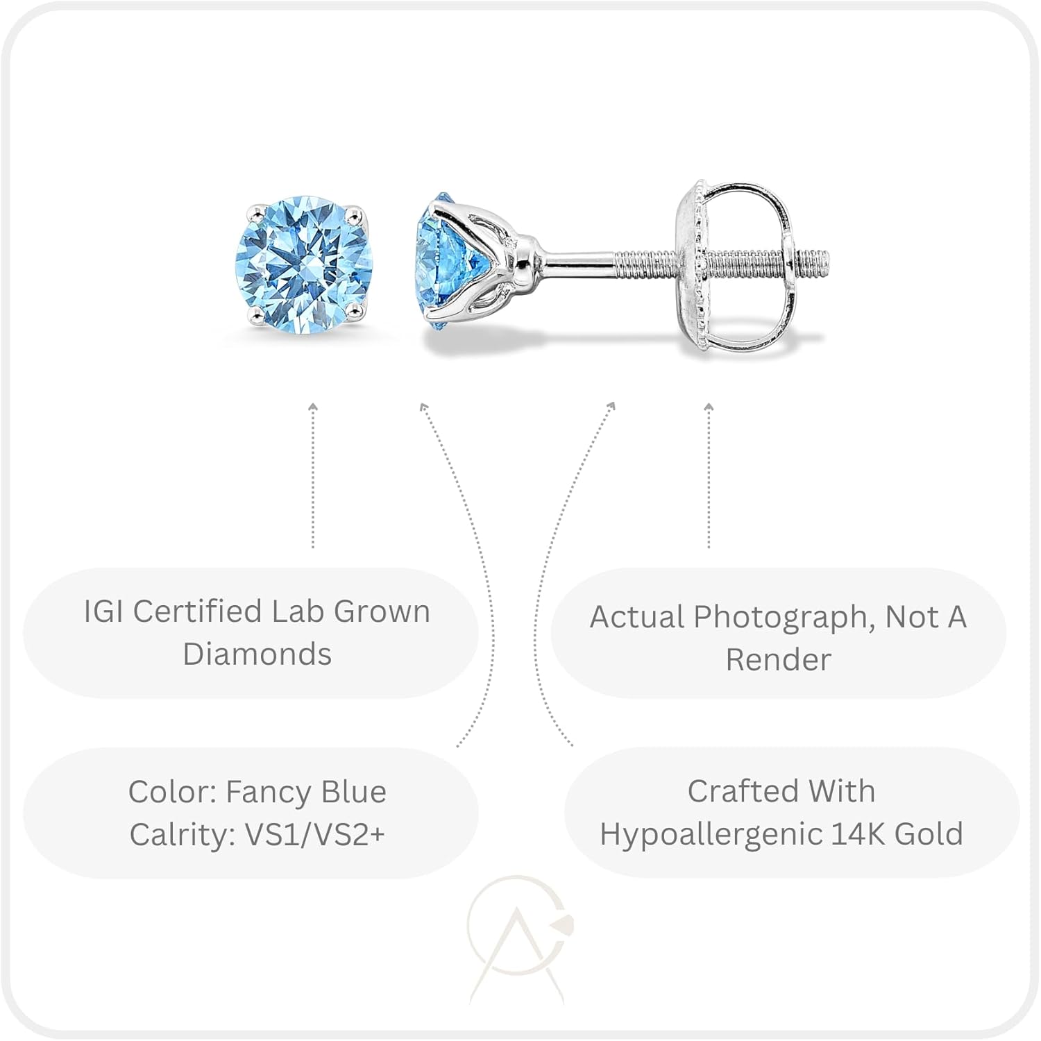 IGI Certified 1 Carat Blue or Pink Lab Grown Diamond Round Stud Earrings for Women I 14k White Gold Earrings for Her (VS1-VS2, 1.00 cttw) 4-Prong Setting I Screw Back Studs - Image 2