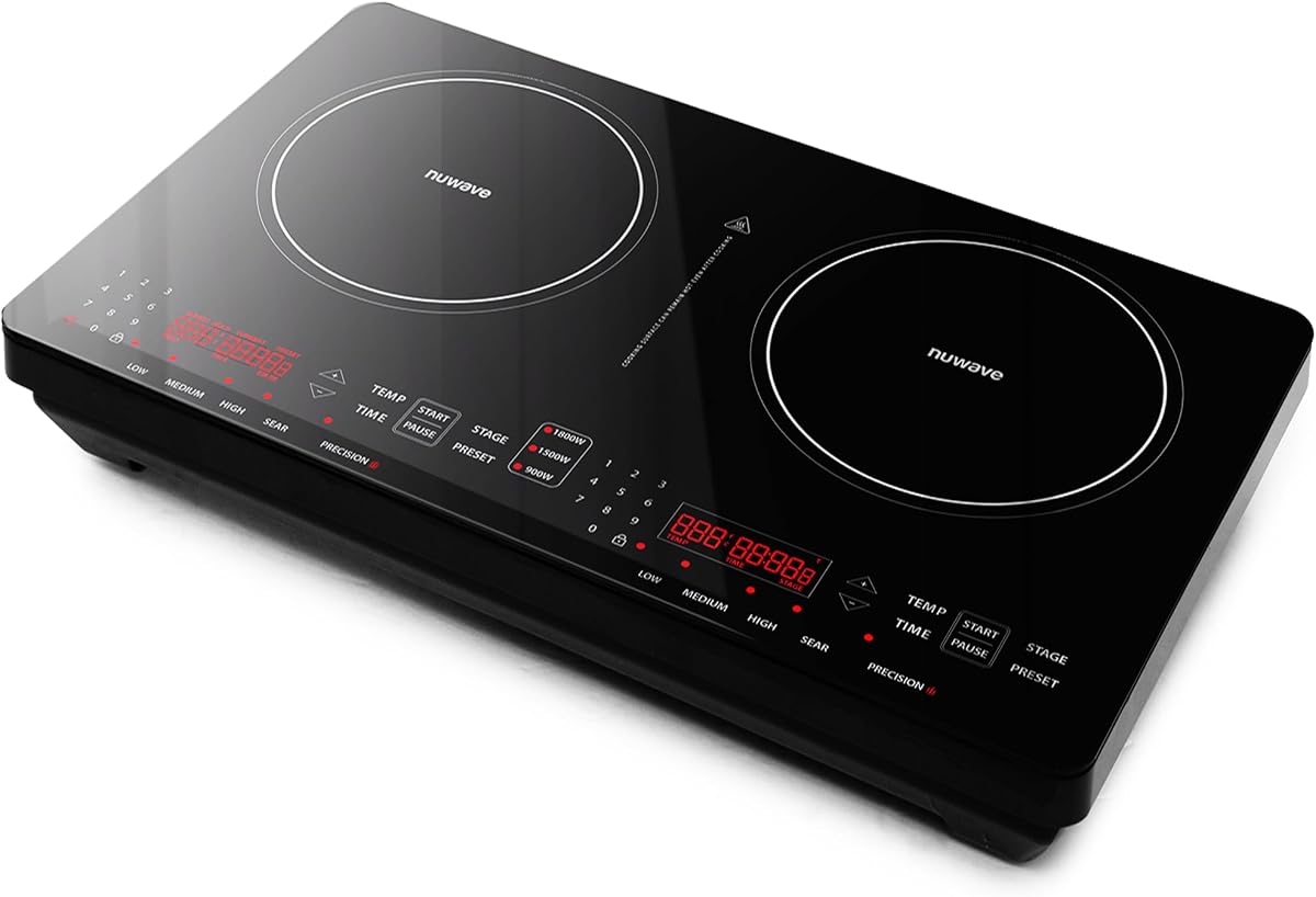PIC Double Pro Induction Cooktop, IMD Touch Controls, 30603V01 | Patented Dynamic Wattage Technology, Seamless Single Ceramic Glass Surface, Dual 8” Heating Zones, Portable Precision Cooking