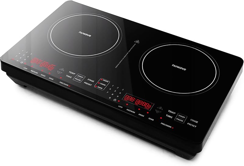 PIC Double Pro Induction Cooktop, IMD Touch Controls, 30603V01 | Patented Dynamic Wattage Technology, Seamless Single Ceramic Glass Surface, Dual 8” Heating Zones, Portable Precision Cooking
