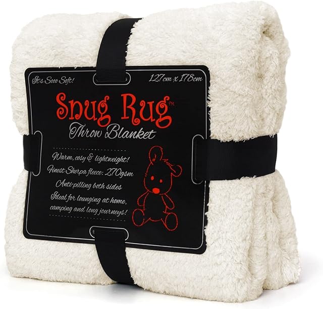 Snug Rug Special Edition Blankets Luxury Sherpa Fleece 127 x 178cm (50" x 70") Throw Blanket (Creme)
