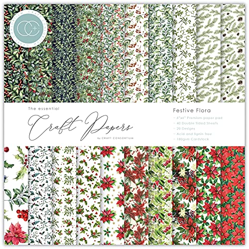Craft Consortium CCEPAD011B Festive Flora 6 x 6 Paper Pad