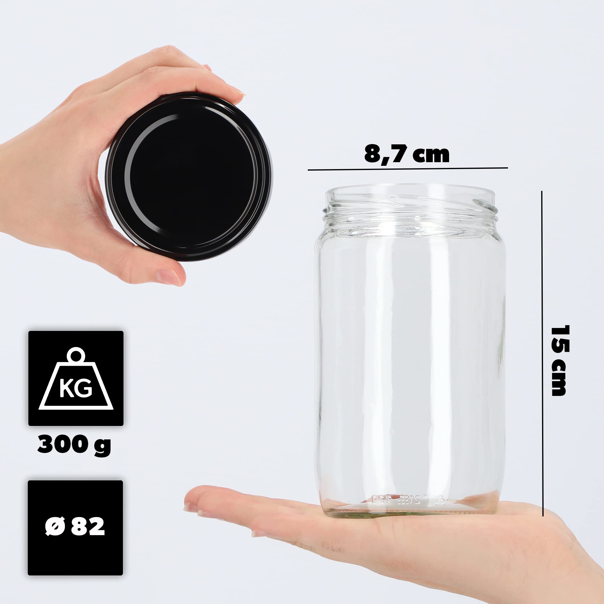 KADAX 64 tarros de conservas de 720 ml con tapa de rosca de 82 mm para conservas, conservas y preparación de comidas, tarros herméticos Twist-off (negro/64 unidades)