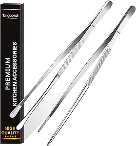 Tangoowal 2 Pcs 12-Inch Fine Tweezer Tongs,Extra-Long Stainless Steel Tweezers Tongs