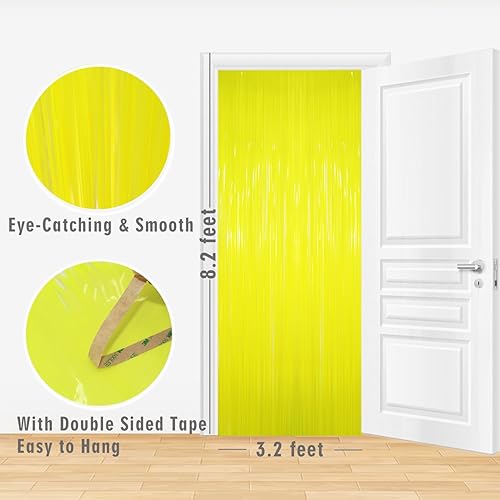 Miniatura 3 de GOER Cortinas metálicas de flecos de papel de oropel de 3.2 x 8.2 pies para decoración de fiesta de cumpleaños de sirena (paquete de 3, amarillo