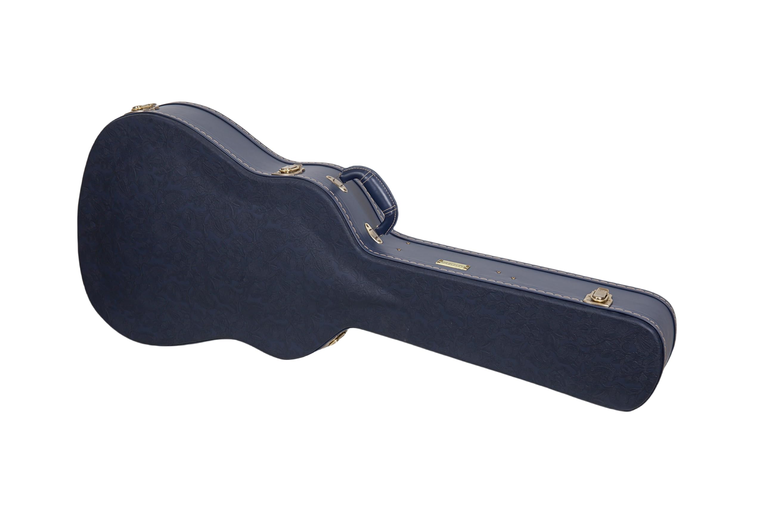 Crossrock Relief Series Dreadnought-Gitarrenkoffer für Gibson J-45 / Martin D-Style | geschnitztes Ozeanblaues Finish, tiefes scharlachrotes Samt-Innenfutter, Schloss – Premium-Hartschale aus Holz