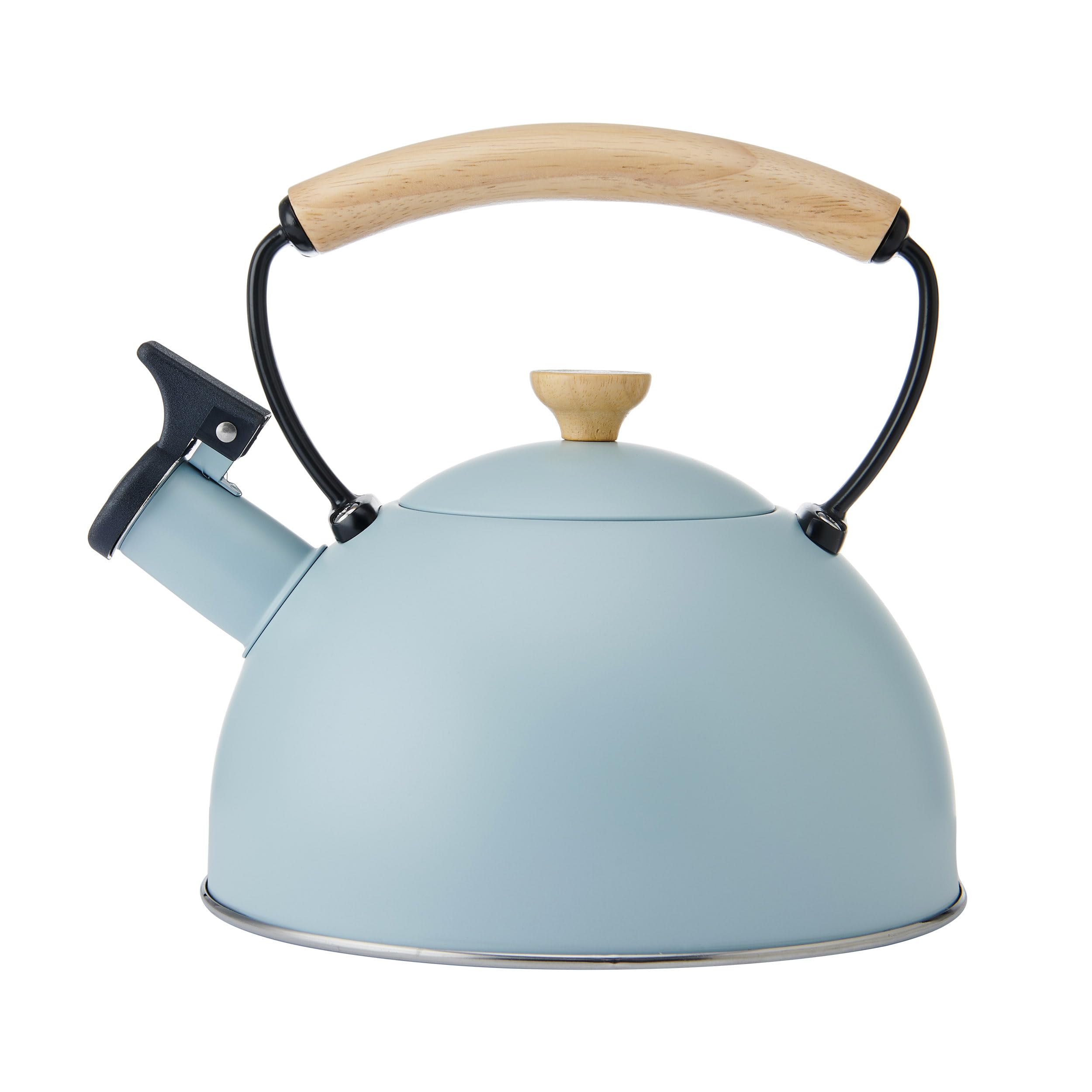 La Cafetière Flötenkessel mit hitzebeständigem Holzgriff, leicht, rostbeständig, mit klappbarem Ausgießer, kompatibel mit allen Herdplatten, 1,6 l, trendiges Himmelblau