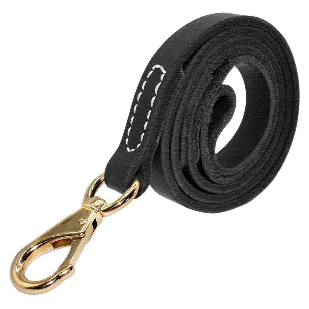 Guinzaglio per cani in pelle resistente, fatto a mano, colore marrone scuro, nero con gancio dorato, ideale per allenare a piedi tutte le razze di cani, 4 misure