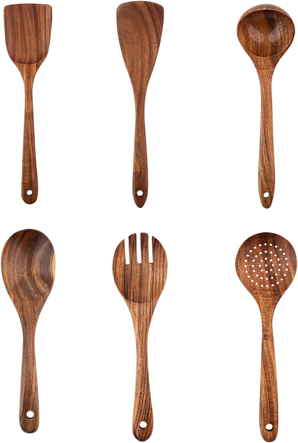 Natural Teak Wood Cooking Utensils, Wooden Spatula Set with Paddle, Turner, Slotted Spurtle & Scraper, Long Ergonomic Handle, Safe for Non-Stick Pans (4 Pack)