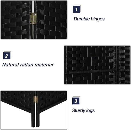 Miniatura 18 de Divisores de habitación de madera de 5.3 pies de ancho y separador de ambientes plegables, pantallas de privacidad plegables, separadores de Negro