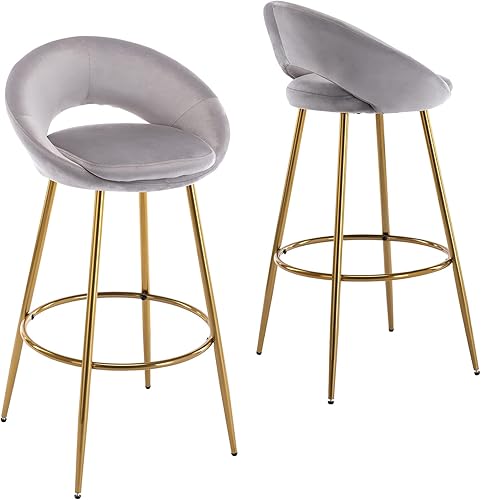 Guyou Juego de 2 taburetes de bar modernos tapizados de terciopelo con respaldo, altura de asiento de 30 pulgadas, taburetes para silla alta de isla