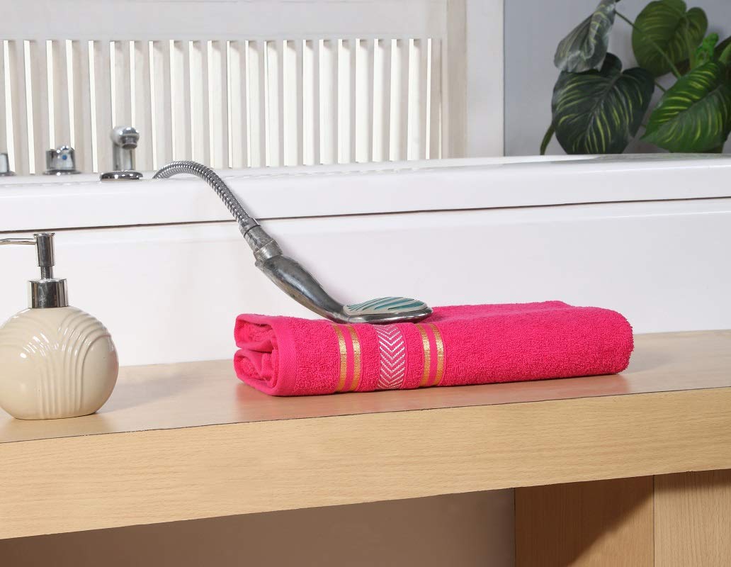 Divine Overseas Essence Extra Light Weight Soft, Absorbent, Durable, Reasonable, Quick Dry -100% Ring-Spun Cotton Yarn - Pack of 2 Bath Towel - 27" x 58" Inches - Cheer Wine & Romantic Fuchsia. 1