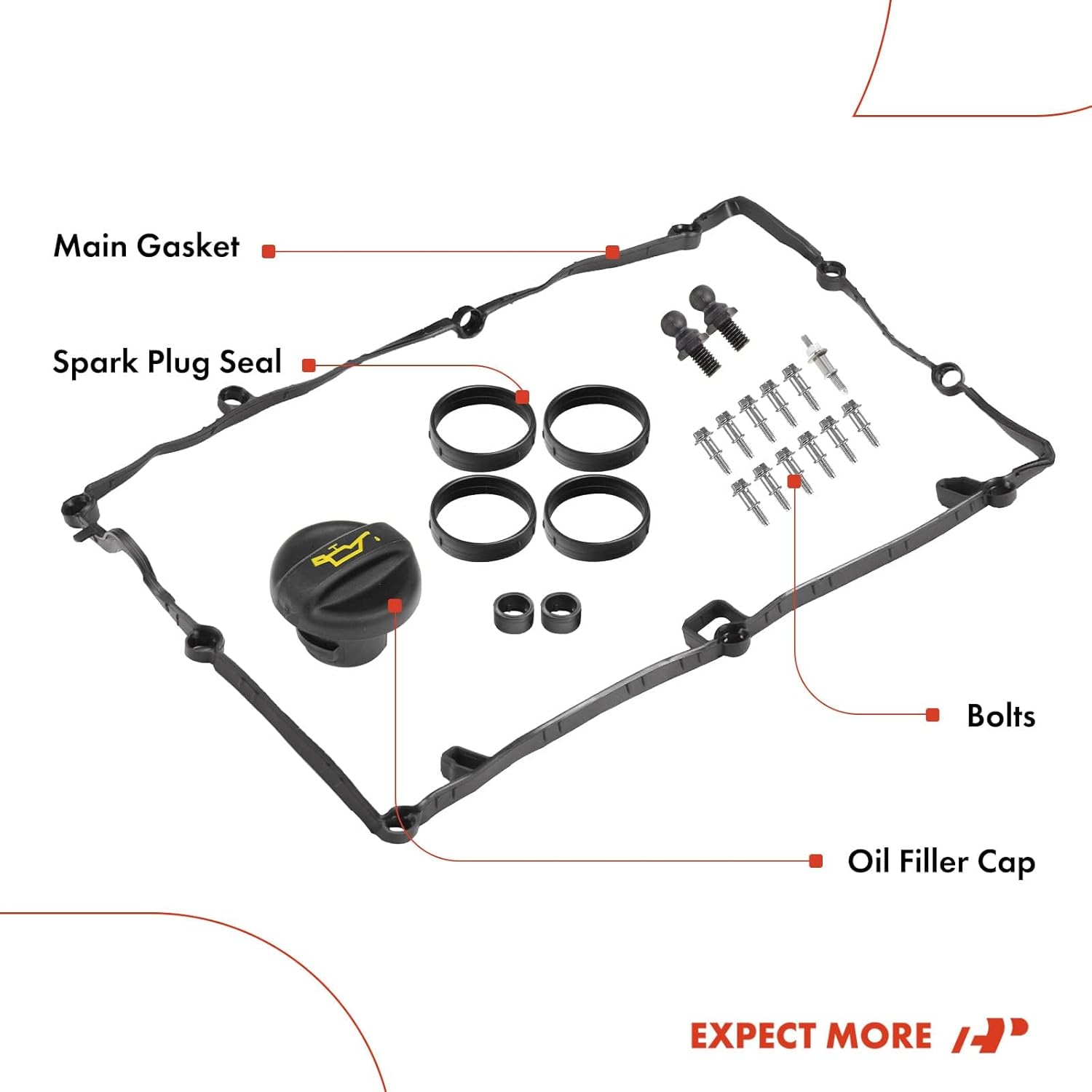 A-Premium Engine Valve Cover, with Gasket & Oil Filler Cap & Bolts, Compatible with BMW 118i 2012-2015, 120i 2015-2016, L4 1.6L DOHC, Replace # 11127646553