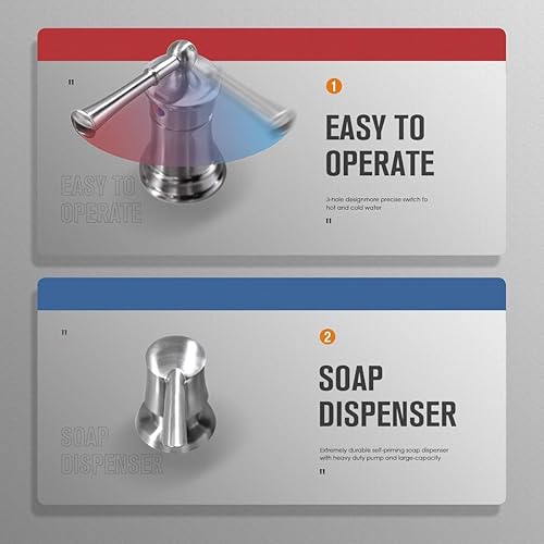 Miniatura 8 de APPASO Grifo de cocina de 3 agujeros con rociador desplegable de níquel cepillado, 3 piezas de grifo de fregadero de cocina con dispensador de jabón