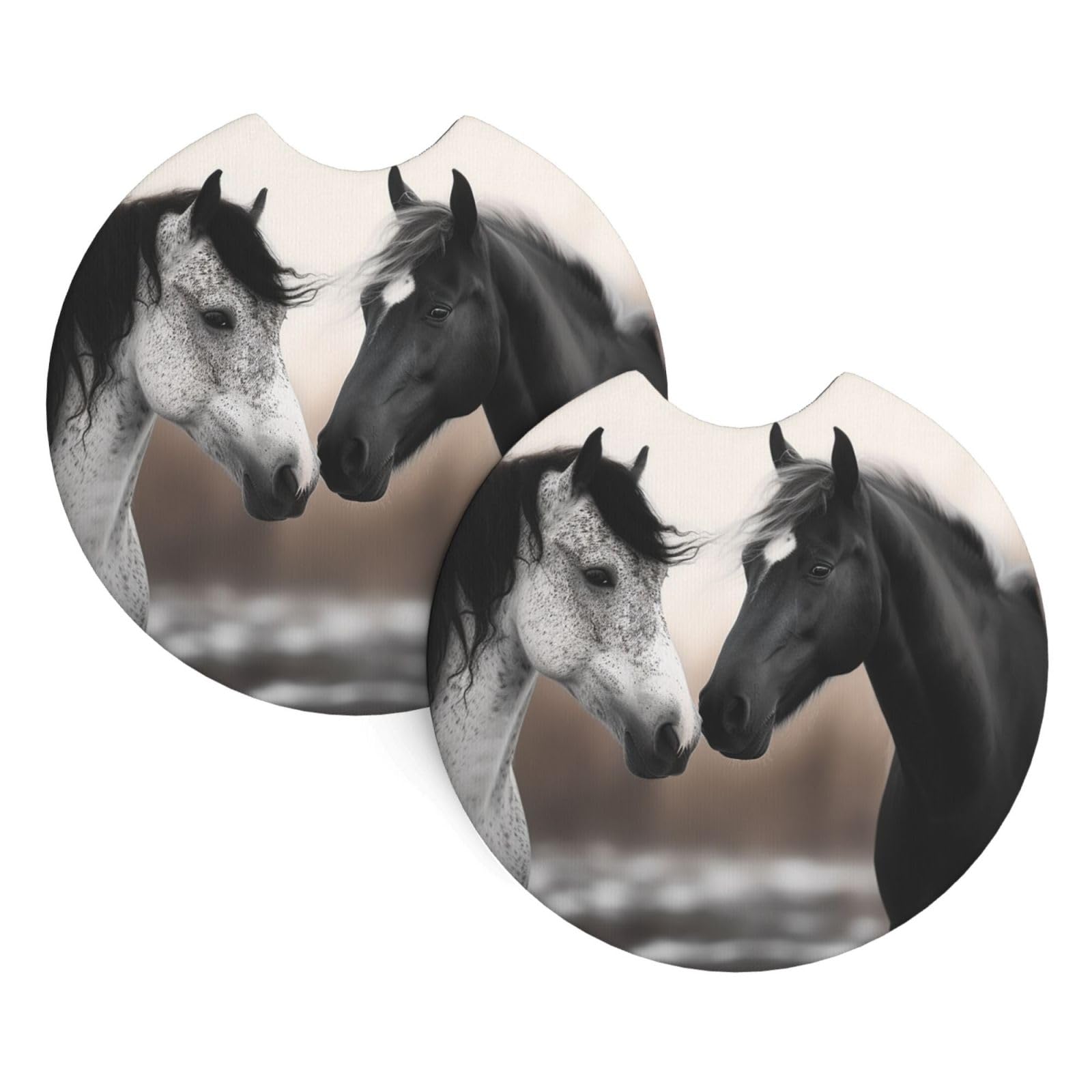2PCS Car Coaster for Cup Holders Universal Auto Cup Mat Black and White Horses Cup Coaster Pad 2.7" Waterproof Neoprene Non-Slip Cup Holder Coasters Car Interior Accessories for Women Men