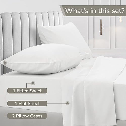 Miniatura 8 de Juego de sábanas de 100% algodón egipcio tamaño individual de 1000 hilos, color marfil, suave y liso, tamaño individual, juego de sábanas de 16