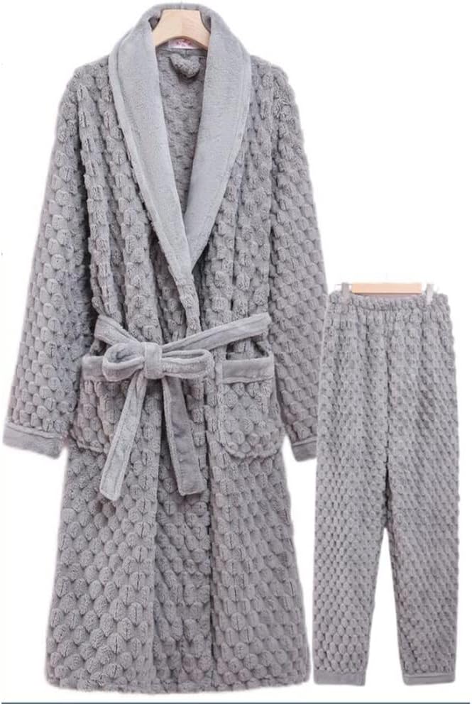 Thickened Winter Men's Pajamas Flannel Pajamas Pajamas Medium Long Bathrobe Household Suit(Large)