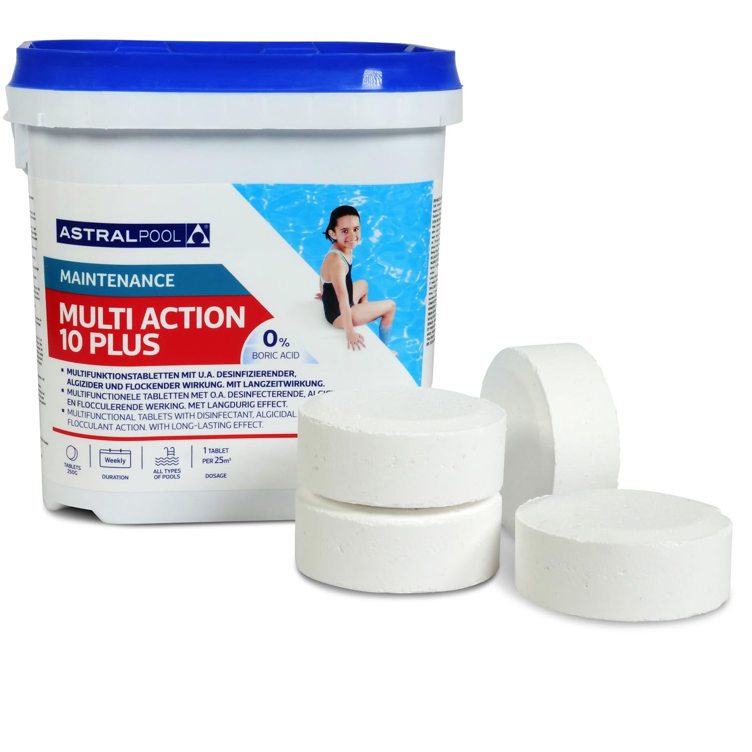 Astral Pool Multi Action 10 Plus - 5 kg Langsam lösliche 10in1 Chlortabletten für Pool Langzeitdesinfektion und Algenkontrolle
