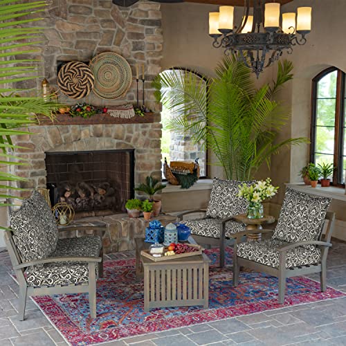 Image of Arden Outdoor Deep Seat Cushion Set (2-Pack), 24 in x 24 in, Weather-Proof, Rain-Proof, Fade Resistant Patio Cushion for Chair, Sofa, and Couch Black Aurora Damask