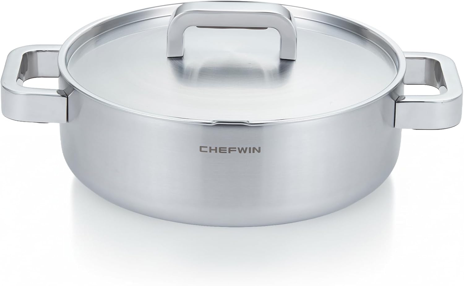 316 Stainless Steel 3.8 Quart Brazier with Lid Stew Pot, Induction Cookware, Dishwasher Safe & Oven Safe, Stay-Cool Silicone Handle