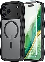 SunStory Compatible with iPhone 17 Pro Max Case with HD Screen Protector, [Compatible with MagSafe] Cute Wave Translucent Matte Phone Case for iPhone 17 Pro Max, Black