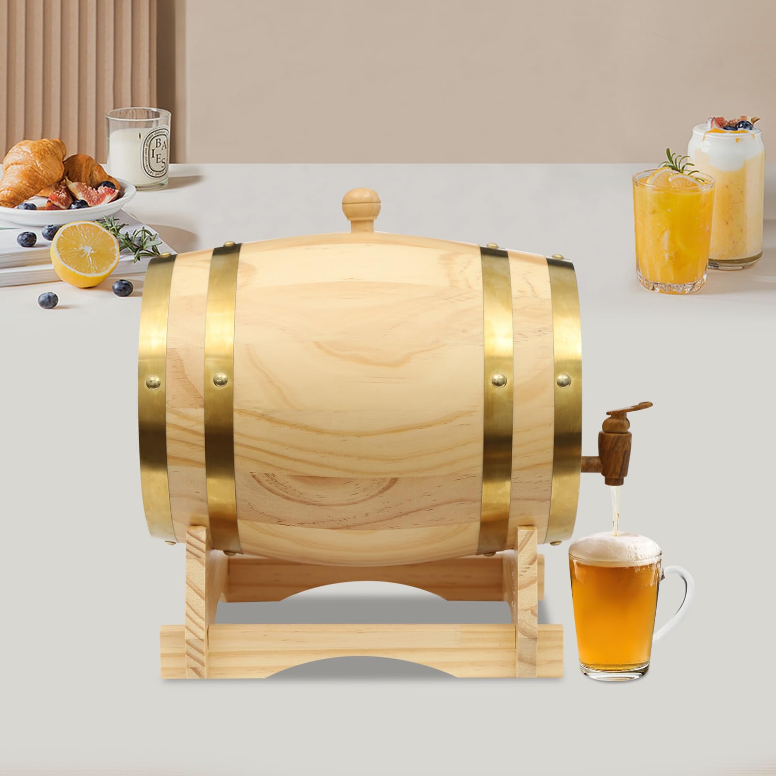 MINRS Botte in Rovere Piccola Botte di Quercia 5L Botte per Whisky in Legno Botte per Vino in Rovere Botte per Whisky con Bicchiere & Spina per Vino & Liquori, Bottiglia Decorativa per Grappa, Legno