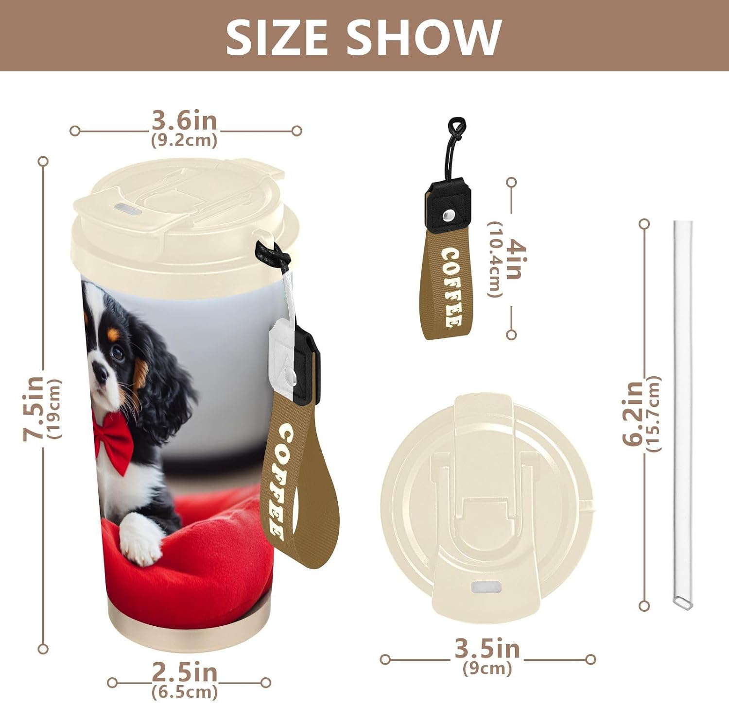 Dog Sit Red Insulated Coffee Mug with Straw & Flip Lid, 16.9oz Iced Tumbler Cup, Double Wall Vacuum Mug for Travel Office