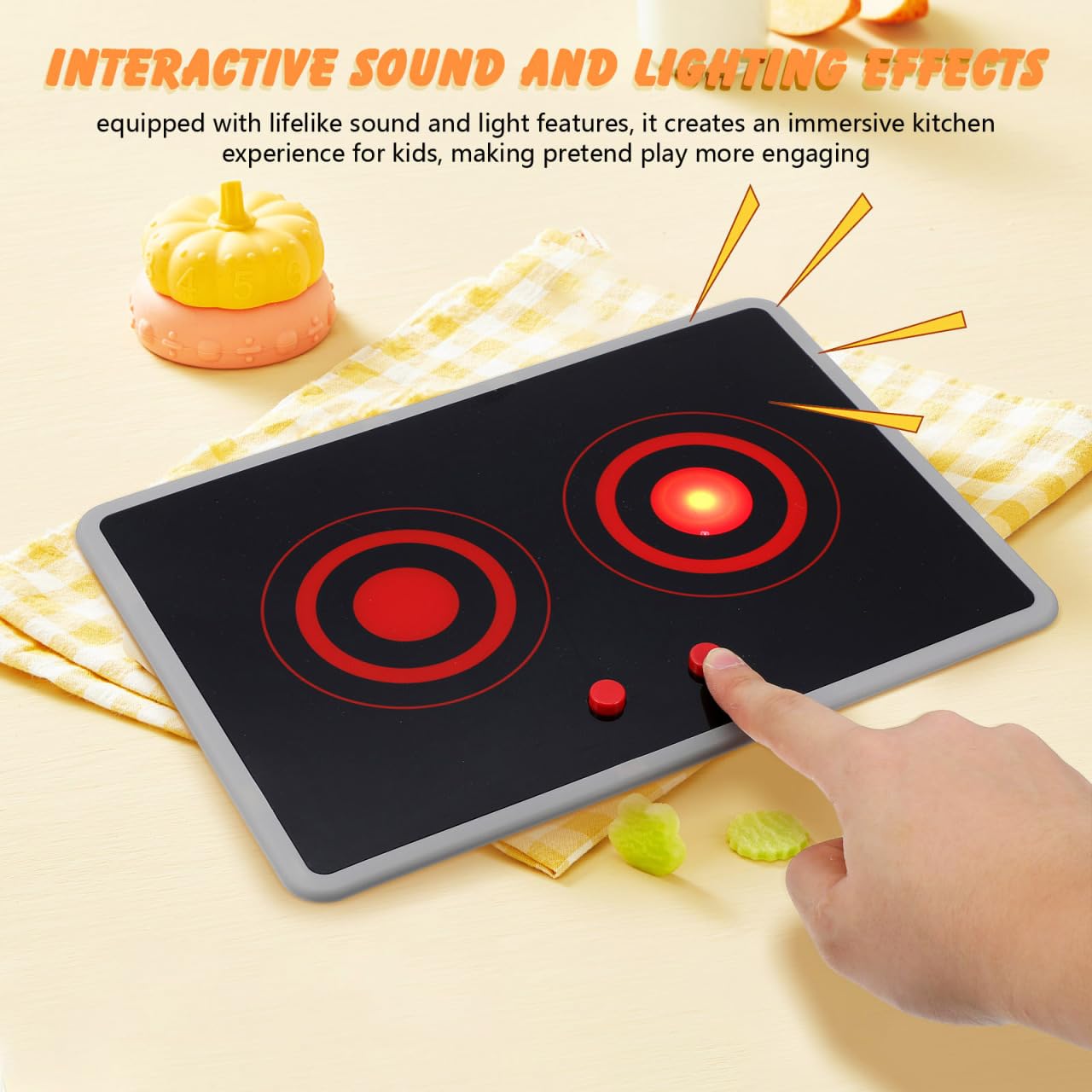 Placa de inducción para cocina de juguetes: dispositivo creativo con efectos de sonido y luz – Accesorios de cocina para jugar, 28,9 x 18,8 cm (sin batería)