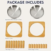 Vista 8 de Cuencos elevados para gatos de interior – Soporte elevado de bambú para gatos con platos de acero inoxidable de 5.5 pulgadas de ancho, plato de mesa