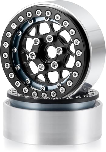 Miniatura 8 de Llantas Beadlock de 1.9 pulgadas, 4 unidades, juego de llantas de metal para 110 Axial Scx10 TRX-4 D90 CC01 90034 RC Crawler Car (negro y titanio)