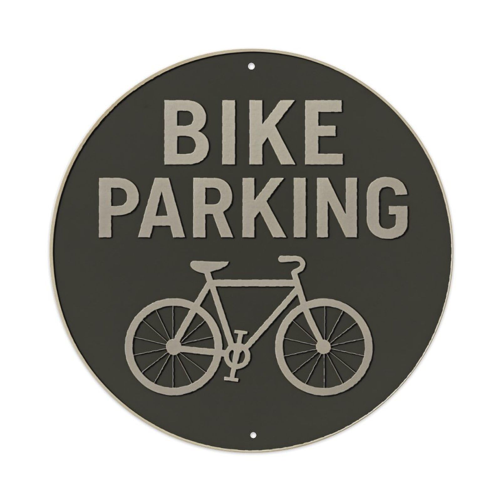 Bike Parking Round Wall Sign Vintage Aluminium Metal Sign, Retro Wall Decor for Home, Bar, Garage & Farmhouse 20x20cm