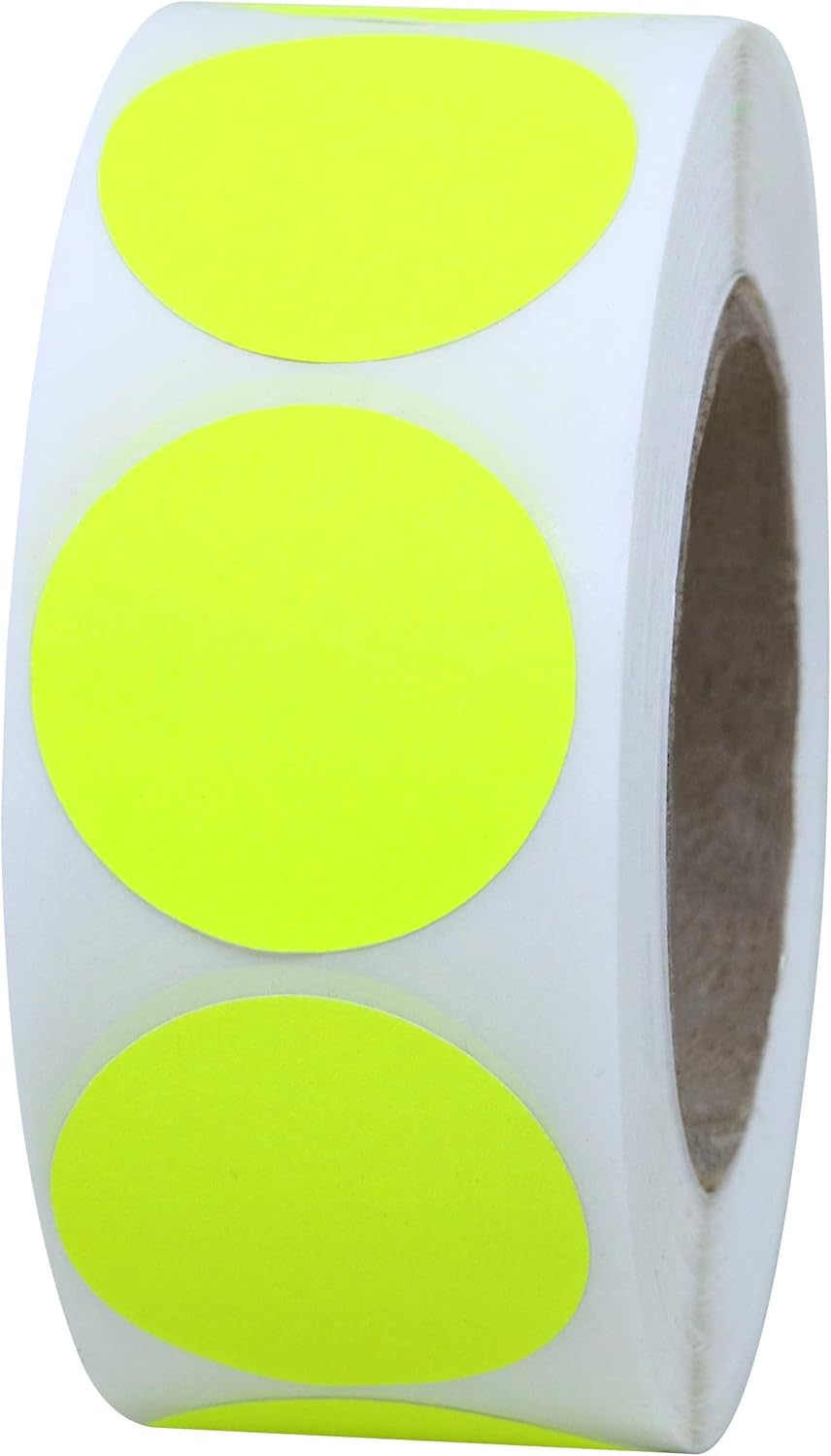 Hybsk Fluorescent Yellow Round Stickers 1 Inch Color Coding Dots Labels