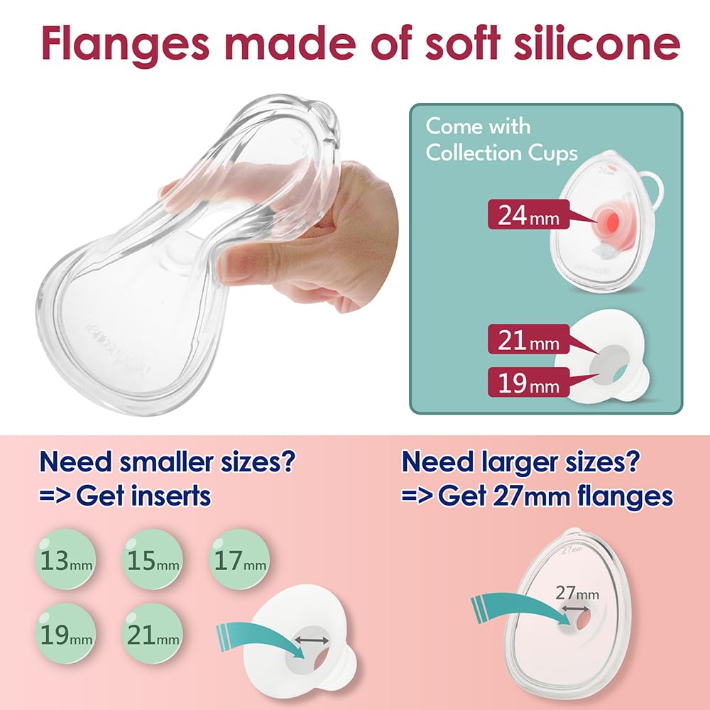 Nenesupply Vasos de colección manos libres compatibles con extractores de leche Spectra S1 S2 9 Plus Cara Cups 24 mm, bridas de silicona de repuesto para piezas de bomba Spectra, accesorios de 19