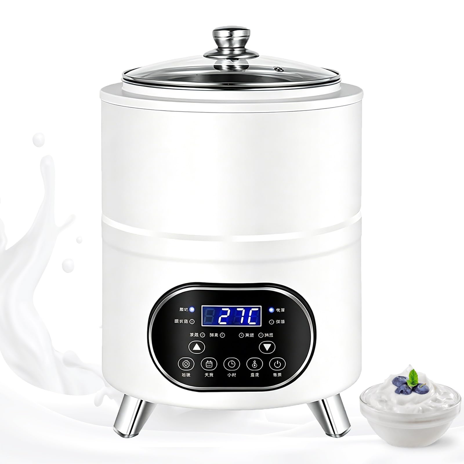 Máquina de fermentación eléctrica, máquina de yogur totalmente automática con temporizador, 7 modos para yogur, enzima, natto y más, temporizador de 0 a 24 horas y ajuste de 0 a 9 días, capacidad de 8