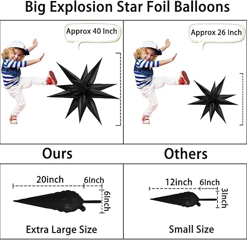 Miniatura 4 de Globos de estrella negra metálicos de 50 piezas, grandes globos de aluminio de explosión negra de 26 pulgadas, globos de punta de estrella negra de