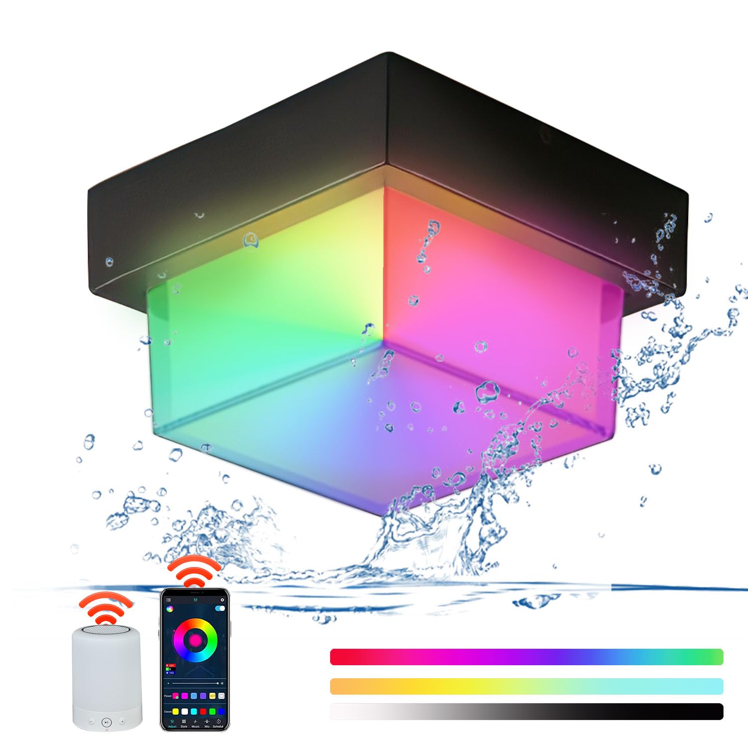 Plafoniera LED Soffitto Dimmerabile 12W Lampada da Soffitto RGB Cambia Colore Quadrata Applique da Parete Interno/Esterno IP65 Impermeabile Compatibile con Alexa Google Home per Bagno Camera da Letto