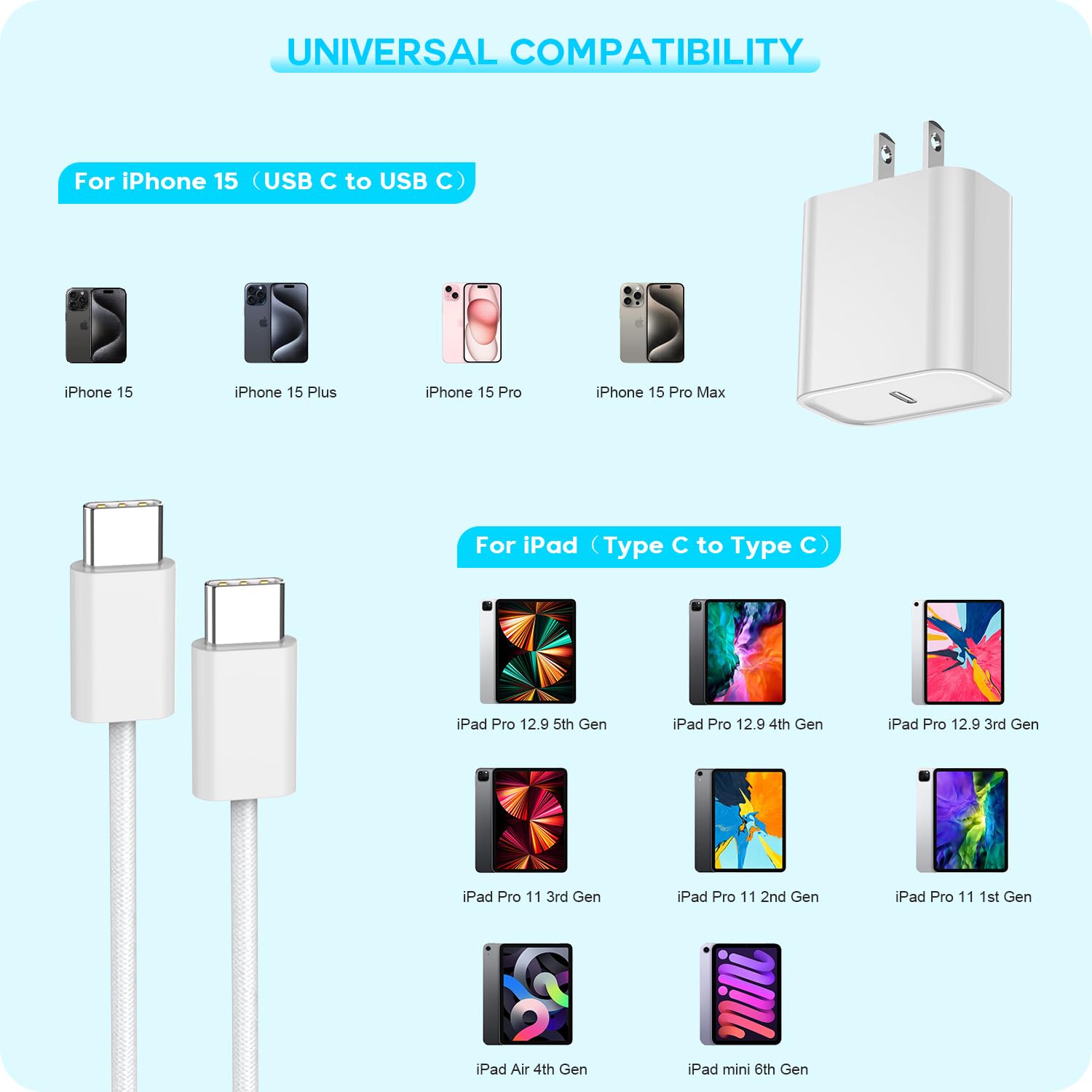 Fast Charger for iPhone 17 16 15, 3Pack USB C iPad Charge PD Fast Charger Block 6FT Long USBC to Type C i Phone Charging Cable Cord for iPhone 17 Air/Pro/Pro Max/16 Pro/Plus/15/15 Pro/Pro Max,iPad Pro - Image 2