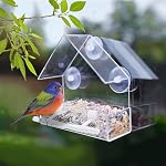 Window Bird Feeder 2 Pack, Bird House for Outside with 4 Rod, Small Acrylic Window Bird Feeder with Strong Suction Cups and Drain Holes 5.9 * 2.4 * 5.9 inch