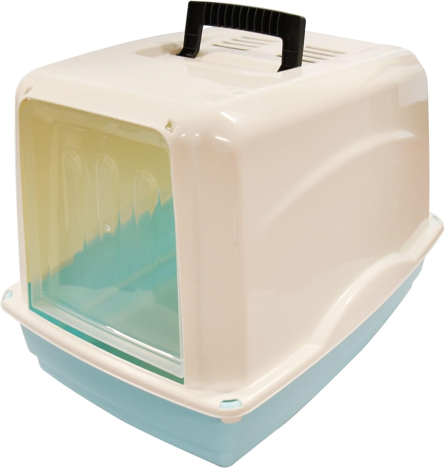 Pet Cat Toilet Hooded Litter Box Carry Handle Tray 2 Way Swing Door Portable Large Ventilation Slots Sturdy Design Blue