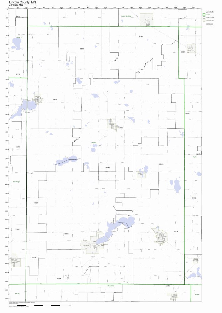 Lincoln County, Minnesota MN ZIP Code Map Not Laminated