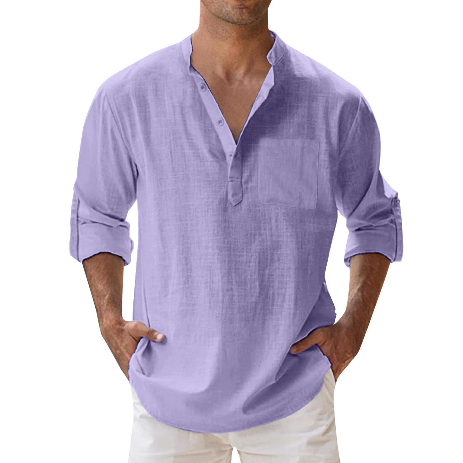 Genérico Camisas Hombre Manga Corta, Hombre Camisa De Fuerza Camiseta Cuello Mao Hombre Camiseta Manga Larga Hombre Camisa Amarilla Camisa Flores Hombre Camiseta Manga Larga Verde Hombre6#