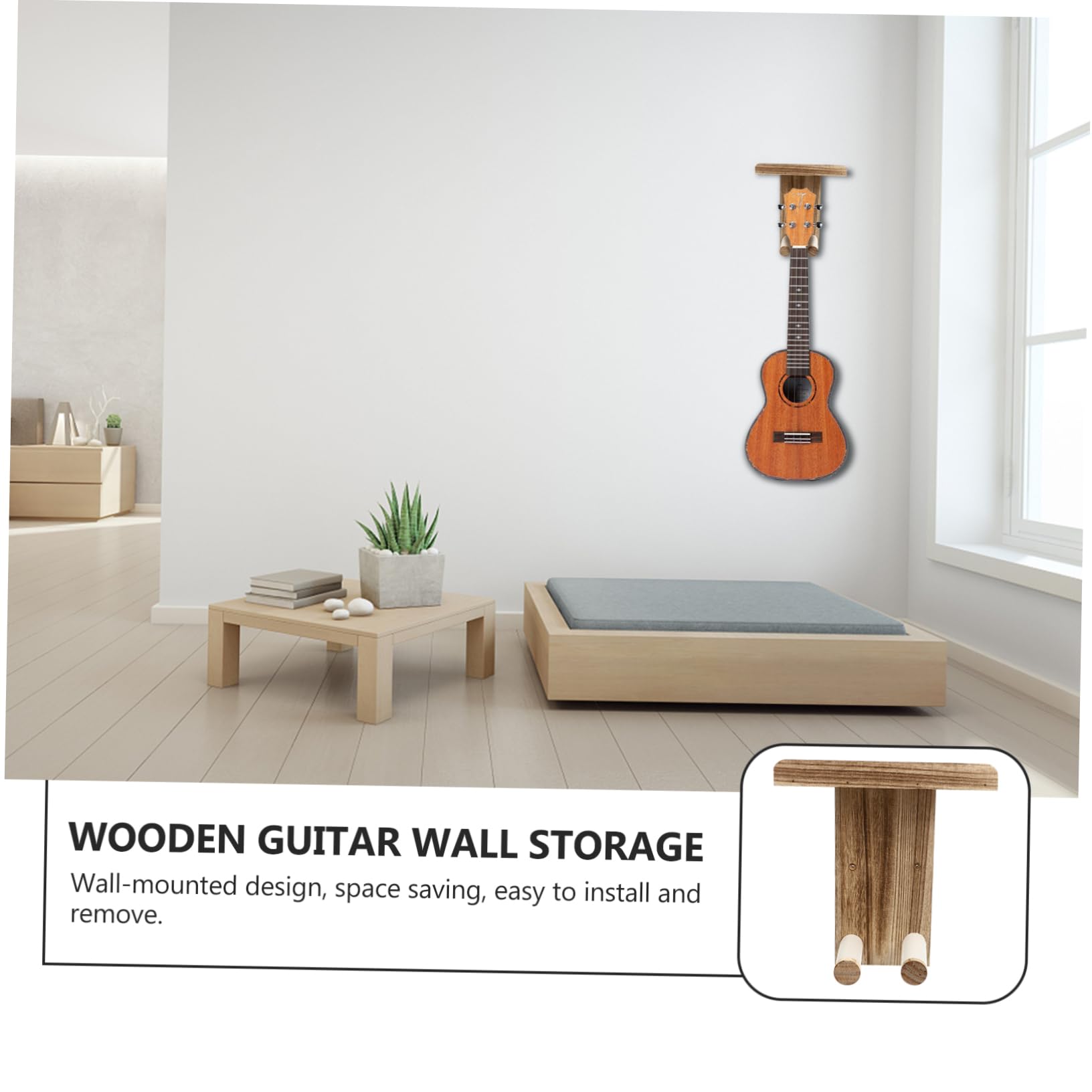 Supporto da Parete per Chitarra in Legno 2 Pezzi, Gancio | Mandolino e Banjo, Salvaspazio per Piccoli Appartamenti, Facile da Installare in Negozio