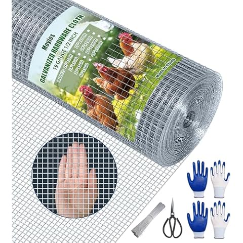 Moyios Hardware Cloth 1/2 Inch 48 in x 50 ft 19 Gauge, Hot Dip Galvanized Wire Mesh Rolls Welded Chicken Wire Fencing for Chicken Coop Barrier, Poultry Netting Cage Wire Fence (1/2 inch 48'' × 50') Cover