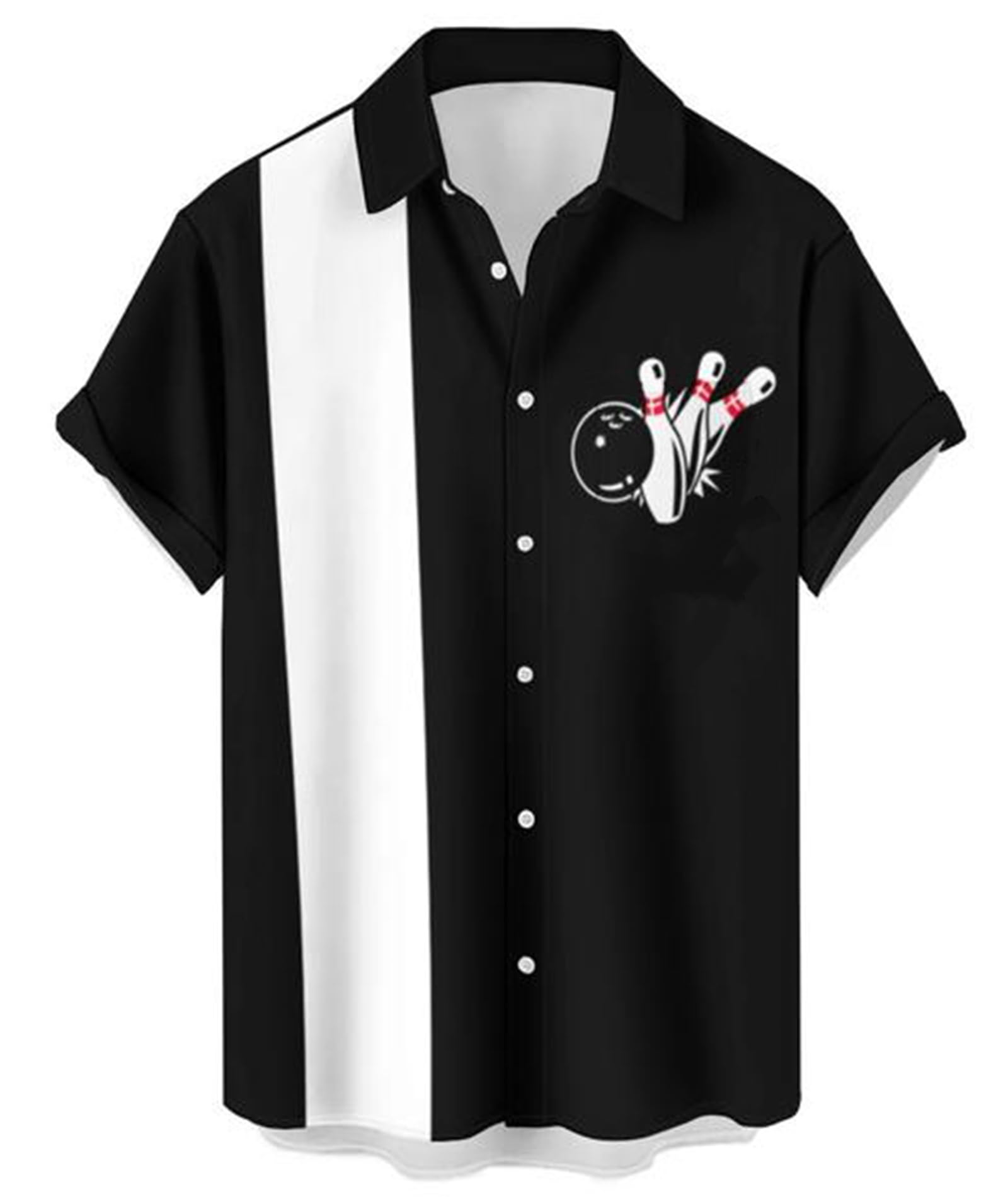 Camisa de bolos para hombre, retro, divertida, de manga corta, con botones, para Halloween, Navidad, estilo vintage, A-Bowling Negro, Medium